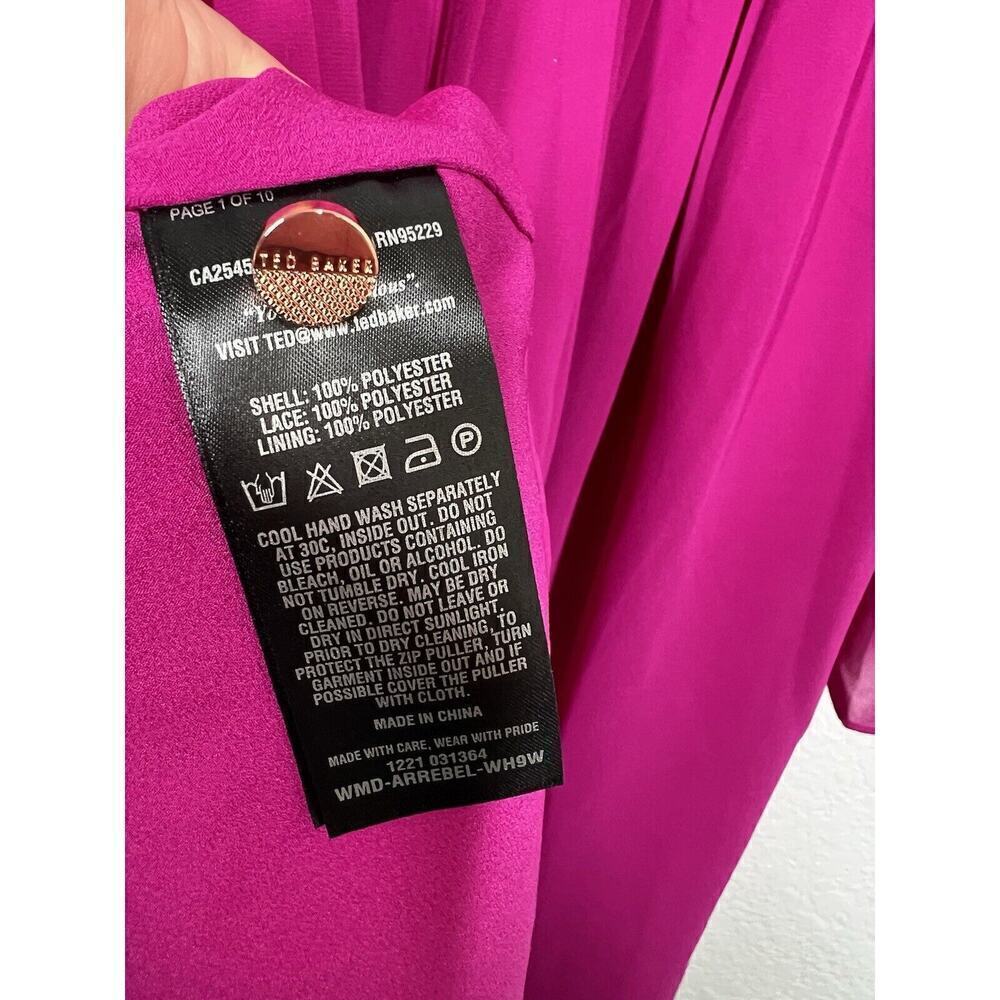 Ted Baker Arrebel Lace Trim Dress Size 2 US 6/ Small Magenta Pink Chiffon - Picture 3 of 4